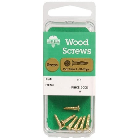 Hillman Wood Screw, #8, 1 1/4 inch, Brass Flat Head 10 PK 5102108